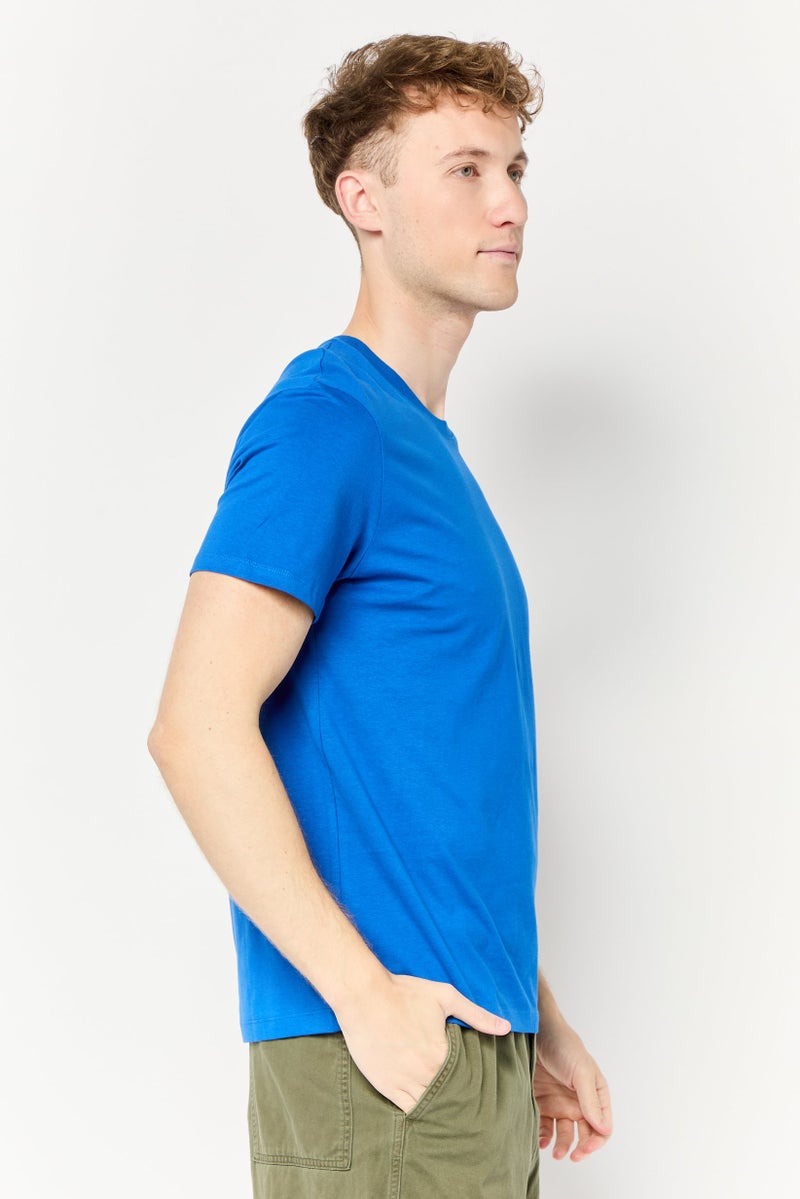 Celio Men Crew Neck Short Sleeve Plain T shirt, Blue - Image 3